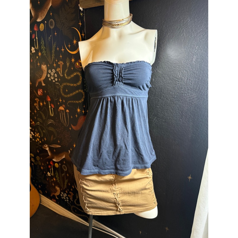 Abercrombie & Fitch Navy Blue Strapless Ruched Babydoll Tube Top Small